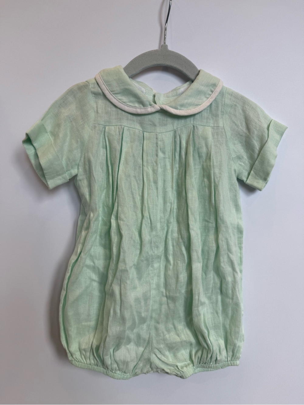 Chabré Mint Green Linen Baby Romper